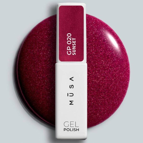 ESMALTE SEMIPERMANENTE 020 SUNSET - ROJO AMARANTO CON MICROGLITTER