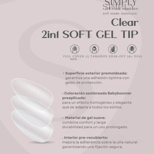 TIPS SOFT GEL CLEAR CUADRADA REDONDEADA CORTA