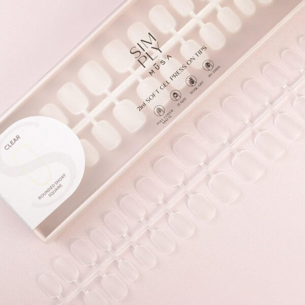 TIPS SOFT GEL CLEAR CUADRADA REDONDEADA CORTA