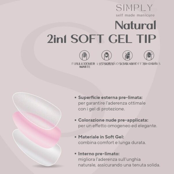 TIPS SOFT GEL NATURAL CUADRADA REDONDEADA CORTA PEACH PINK