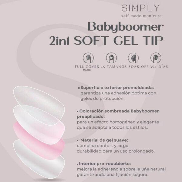 TIPS SOFT GEL BABY BOOMER CUADRADA CORTA NUDE