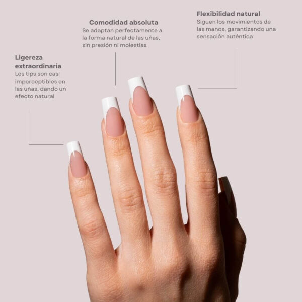 TIPS SOFT GEL FRENCH CUADRADA LARGA NUDE
